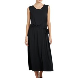 COS Lagenlook Flowy Cotton Sleeveless Tie Waist Pockets Midi Dress Medium Black